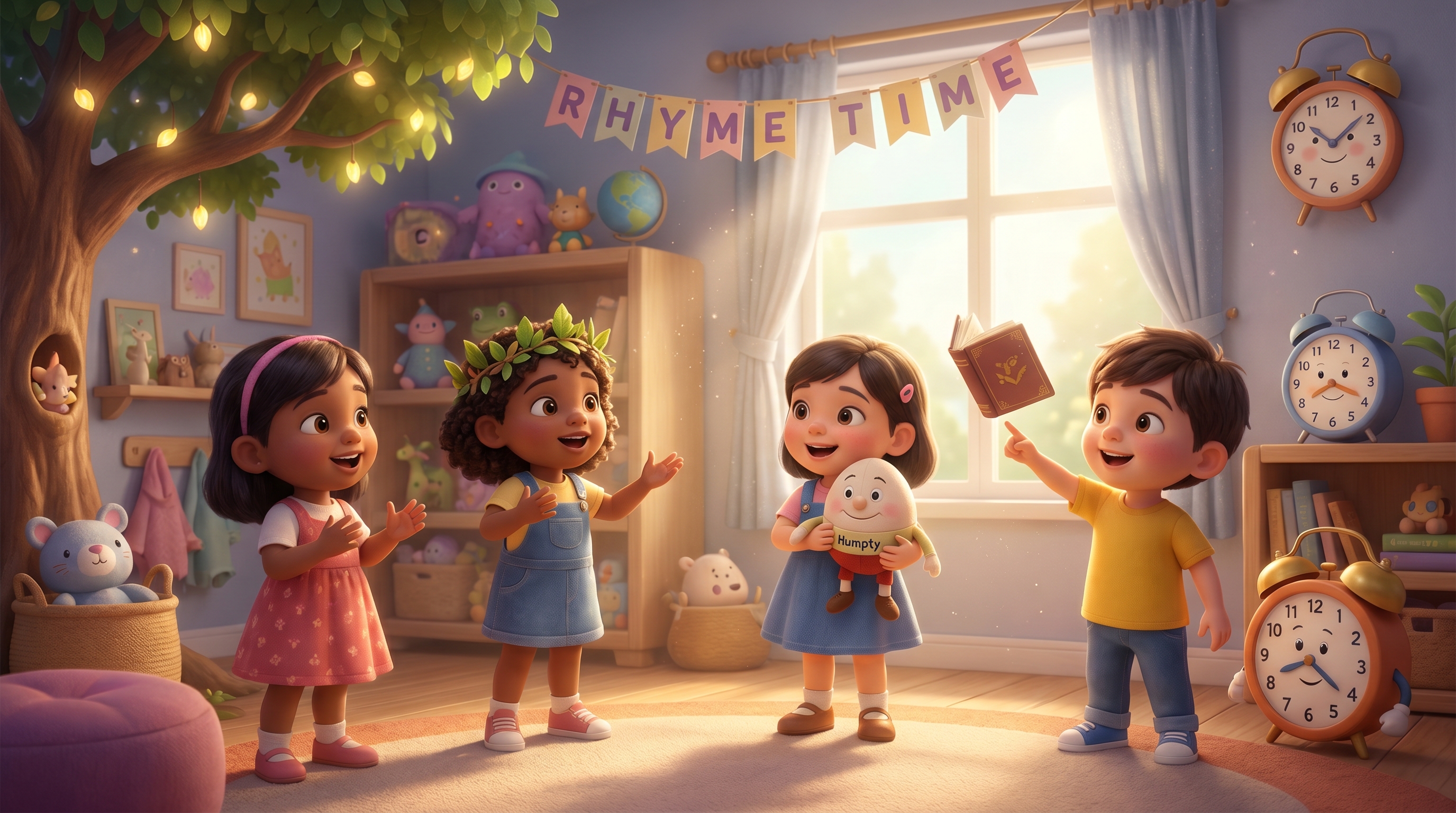 Young children in school uniforms reciting a Hindi nursery rhyme together in a classroom