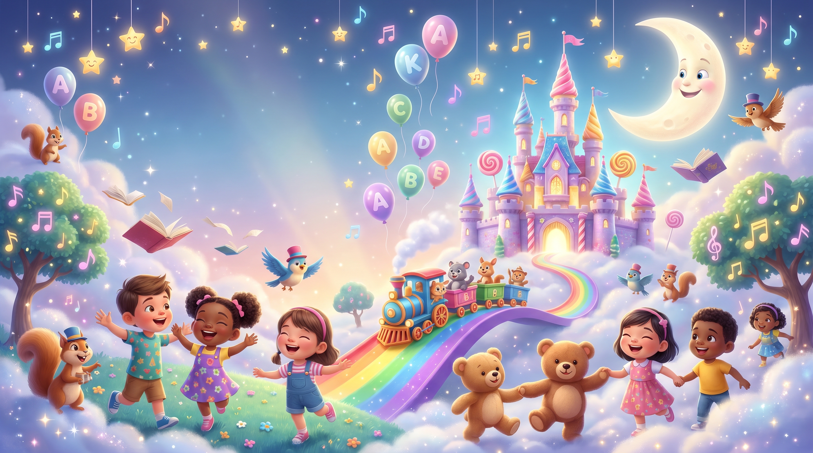 A toddler singing along to a Hindi nursery rhyme with colourful animated characters